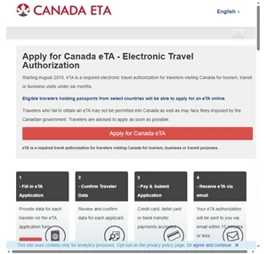Apply for a Canada eTA Electronic Travel Authorization for visiting Canada