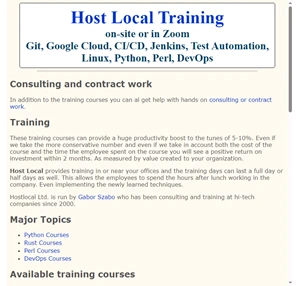 Host Local Training courses for DevOps in Git Linux Jenkins CI Test Automation Python