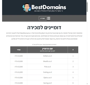 דומיינים למכירה - קניית רכישת דומיין ישראלי פרימיום - BestDomains