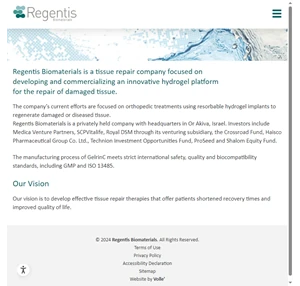 Focusing on developing innovative hydrogel platform for the repair of damaged tissue - Regentis Biomaterials